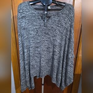 Gray Asymmetrical Tunic with Henley Neckline